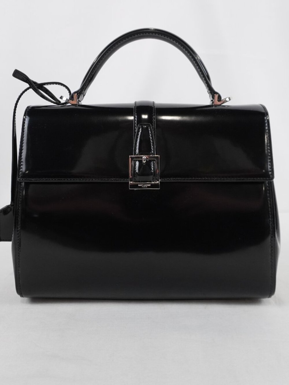 Saint Laurent Le Fermoir Top Handle Black Calfskin Leather Bag w/ Shoulder Strap - Picture 2 of 15